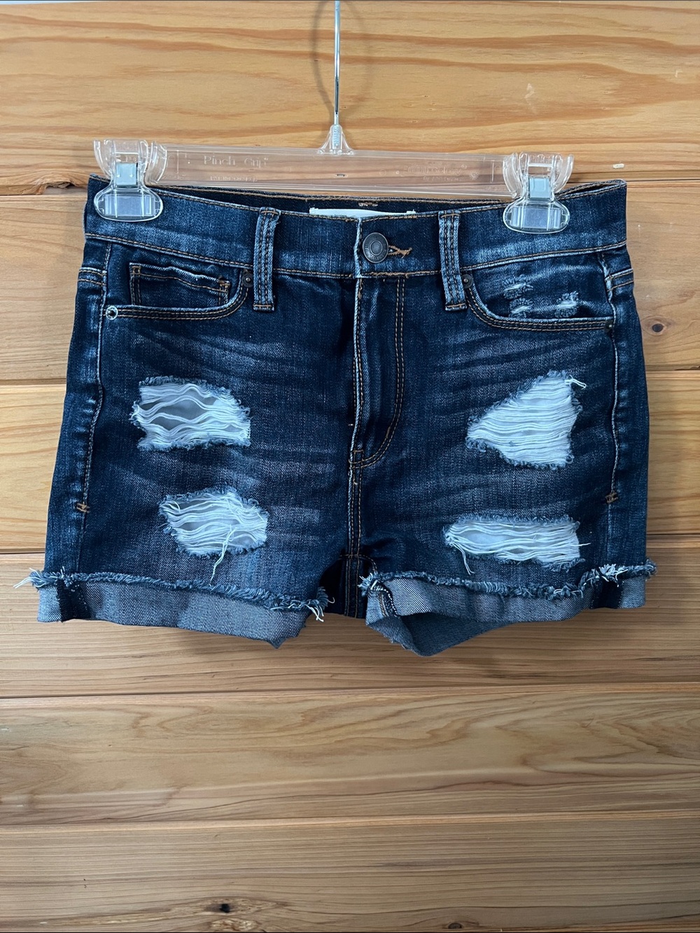 Mudd Distressed Dark Blue Roll-Hem Denim Shorts